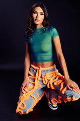 IT GIRL DOUBLE MESH CROPPED TSHIRT IN BLUE