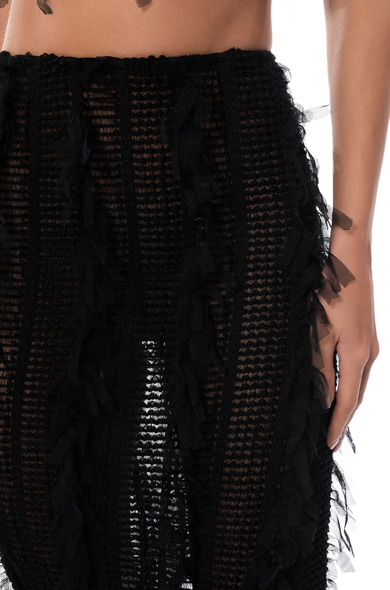 ITS A WRAP MACRAME MESH BODYCON MIDI SKIRT