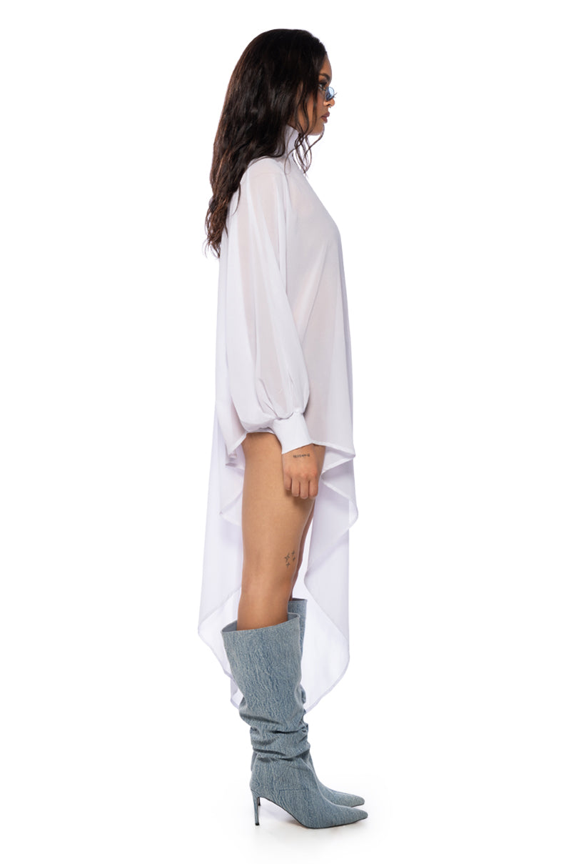 JUNE ASYMMETRICAL MIDI DRESS IN WHITE