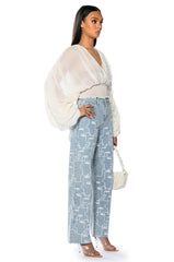 KAHANU FLOWY PLEATED LONG SLEEVE BLOUSE