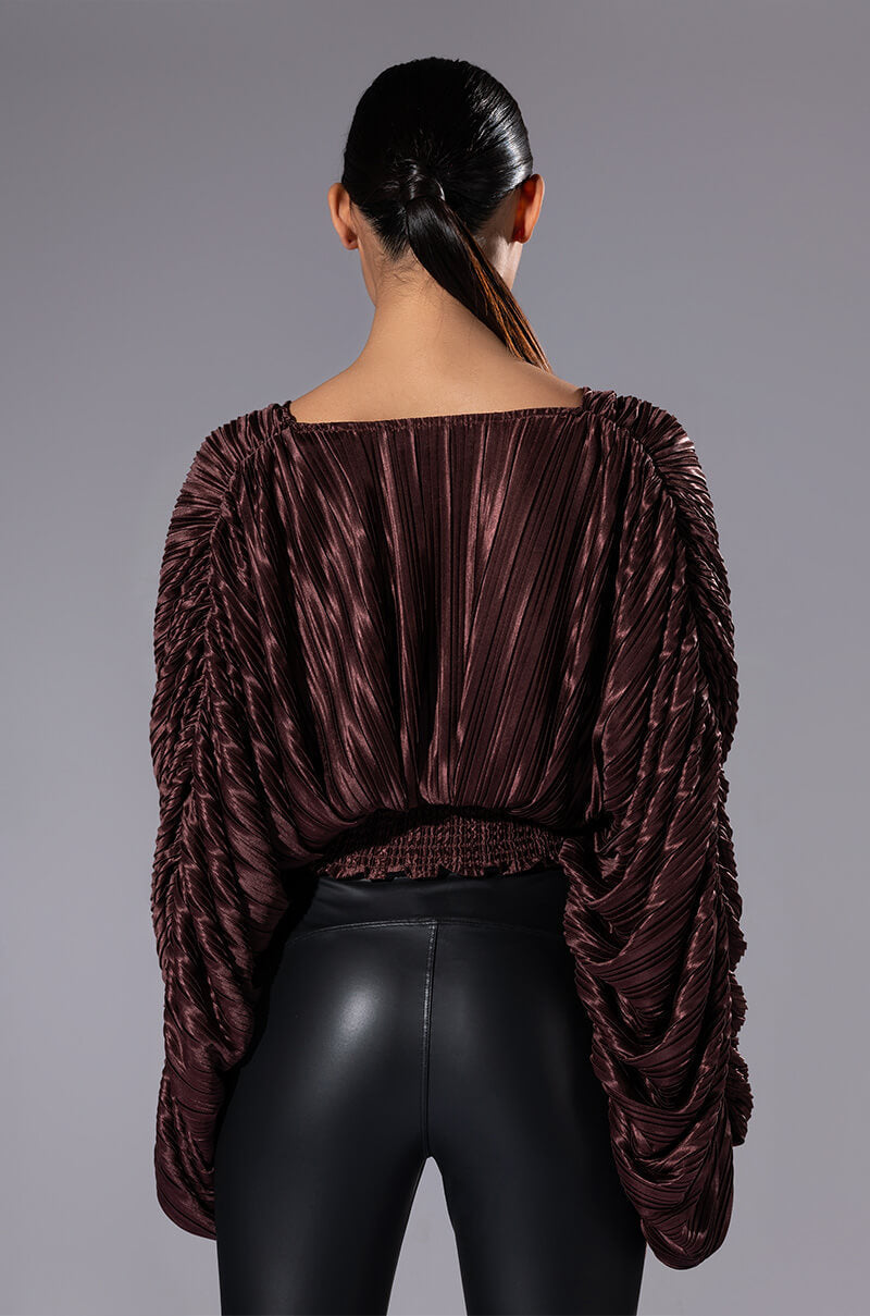 FLOWY PLEATED SATIN BLOUSE