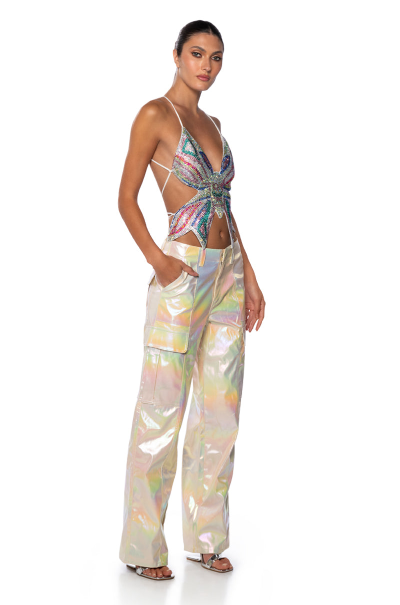 KAI EMBELLISHED BUTTERFLY CROP TOP