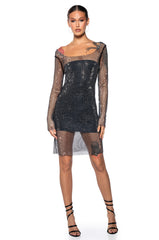 KAMDYN RHINESTONE MESH MINI DRESS