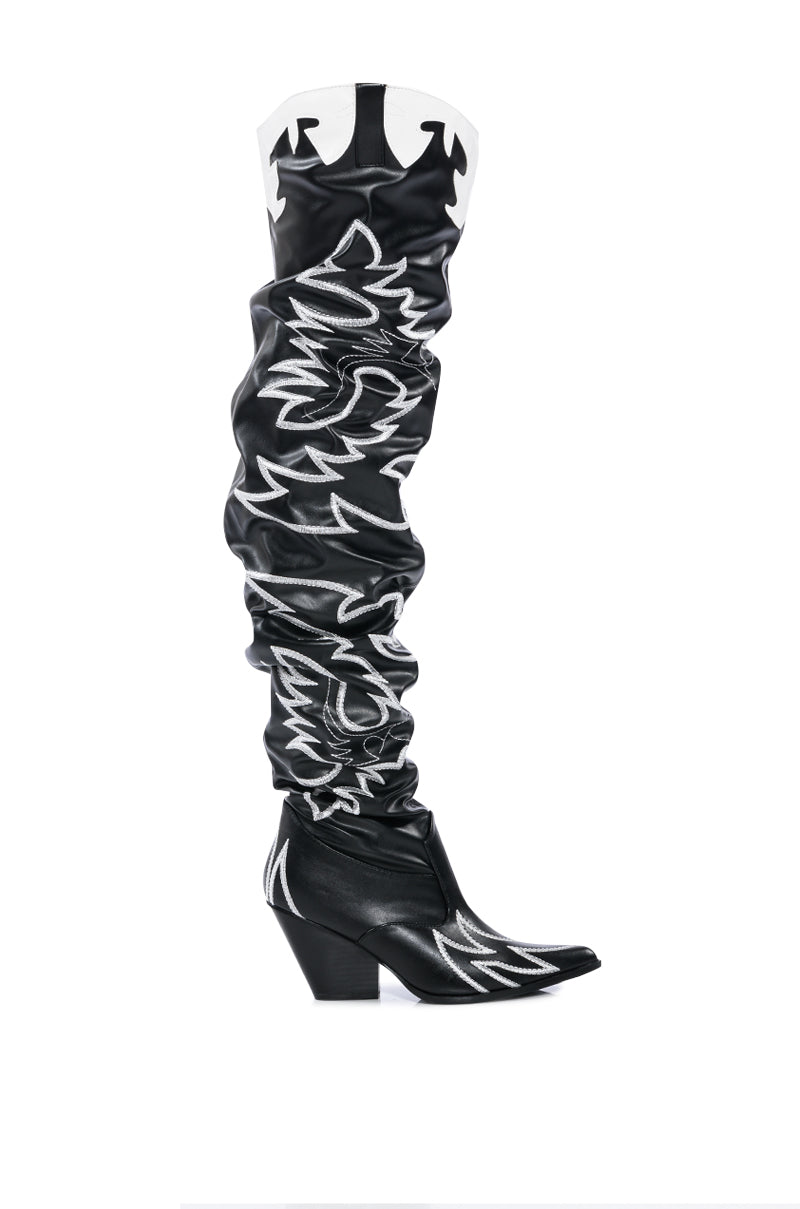 KELSEY OVER THE KNEE WESTERN BOOT IN BLACK WHITE