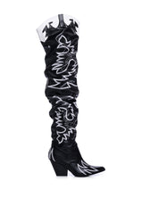 KELSEY OVER THE KNEE WESTERN BOOT IN BLACK WHITE
