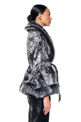 KENZY LUXE FAUX FUR TRIM BROCADE PEPLUM MOTO