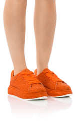 KINGDOM ORANGE BEDAZZLED FLATFORM SNEAKER