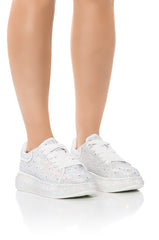 KINGDOM WHITE BEDAZZLED FLATFORM SNEAKER