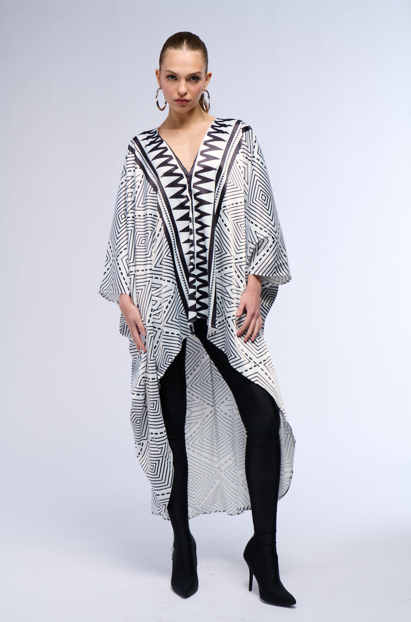 KONA PRINTED DEEP V KAFTAN DRESS