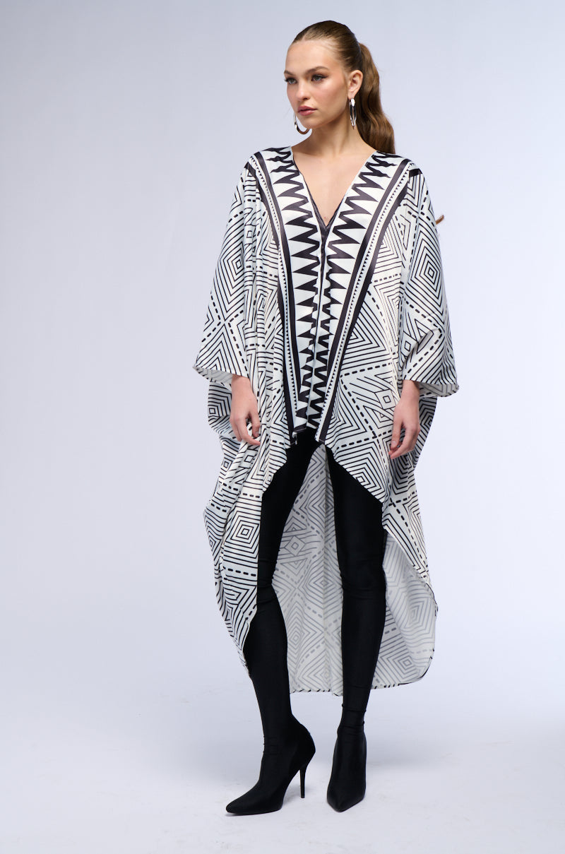 KONA PRINTED DEEP V KAFTAN DRESS