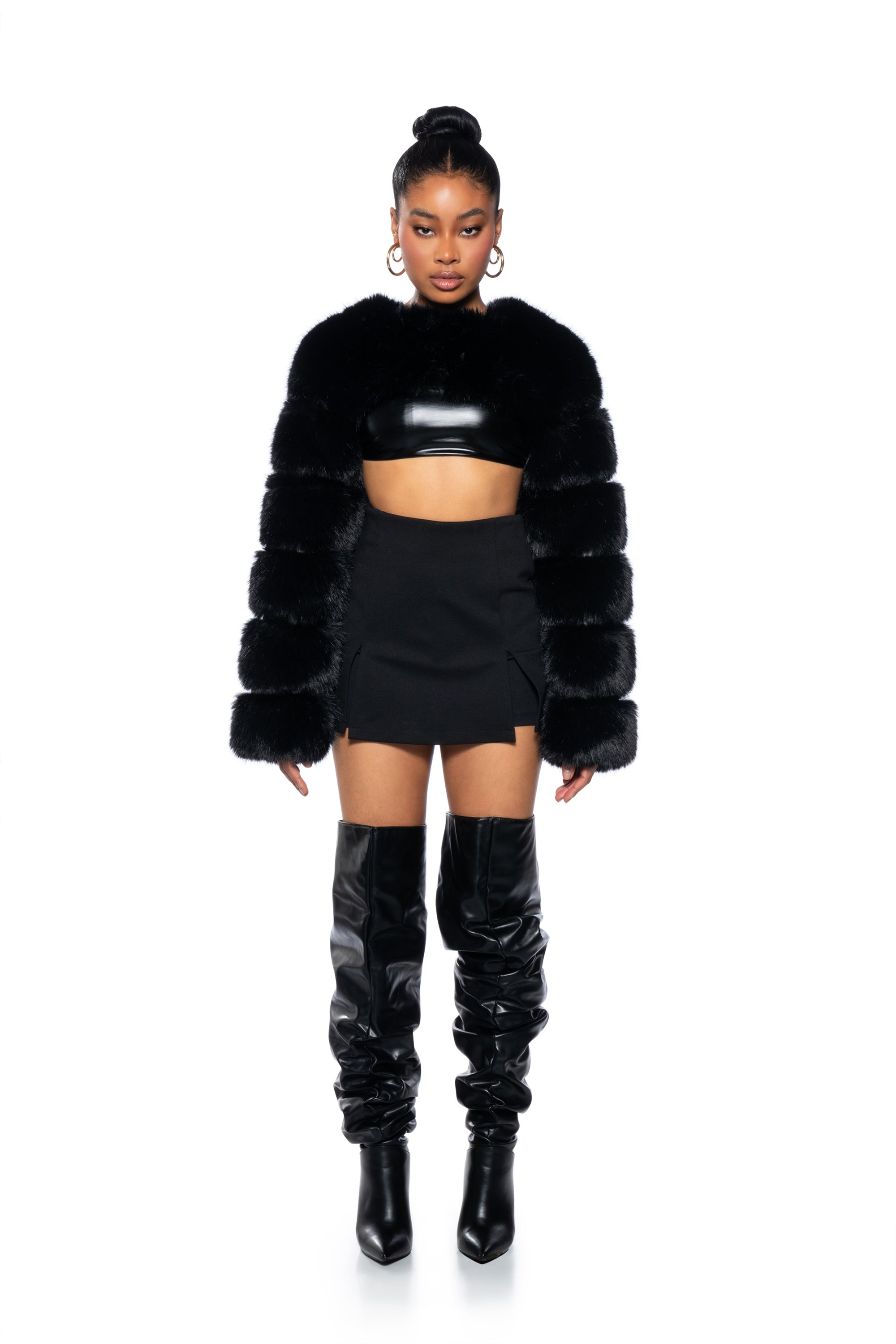 LADIES NIGHT ULTRA CROP FAUX FUR JACKET