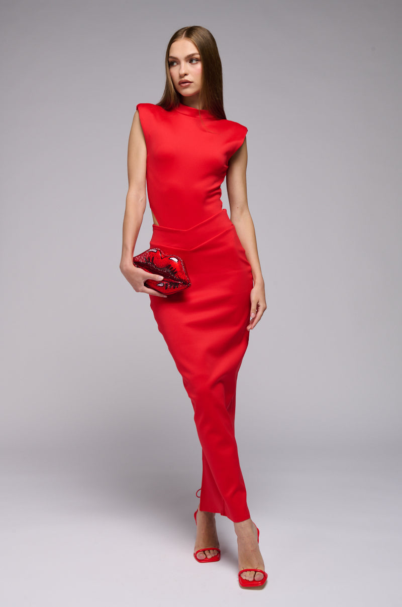 LALA HIGH WAIST DRESSY MIDI SKIRT