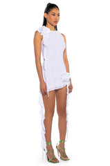 LAURA MESH FLOUNCED MINI DRESS
