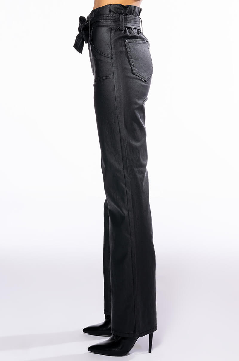 LE CHIC COATED PAPERBAG WAIST STRAIGHT LEG PANT
