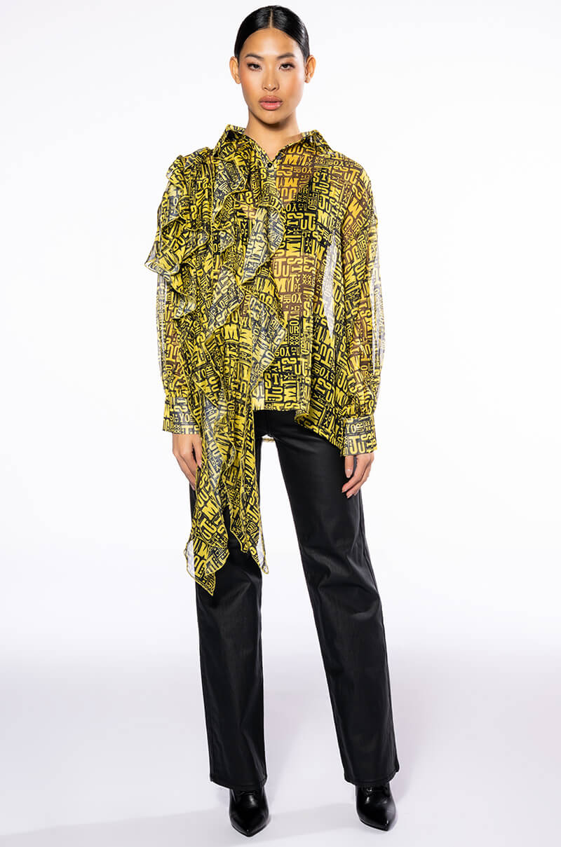 LE CHIC COATED PAPERBAG WAIST STRAIGHT LEG PANT