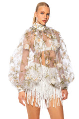LENNON VOLUME SLEEVE FLORAL BLOUSE