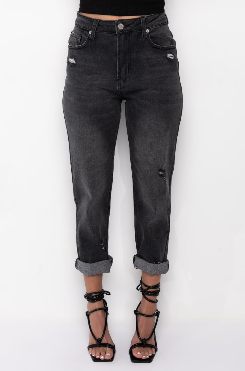 LEGEND HAS IT HIGH RISE DISTRESSED RELAXED FIT JEANS
