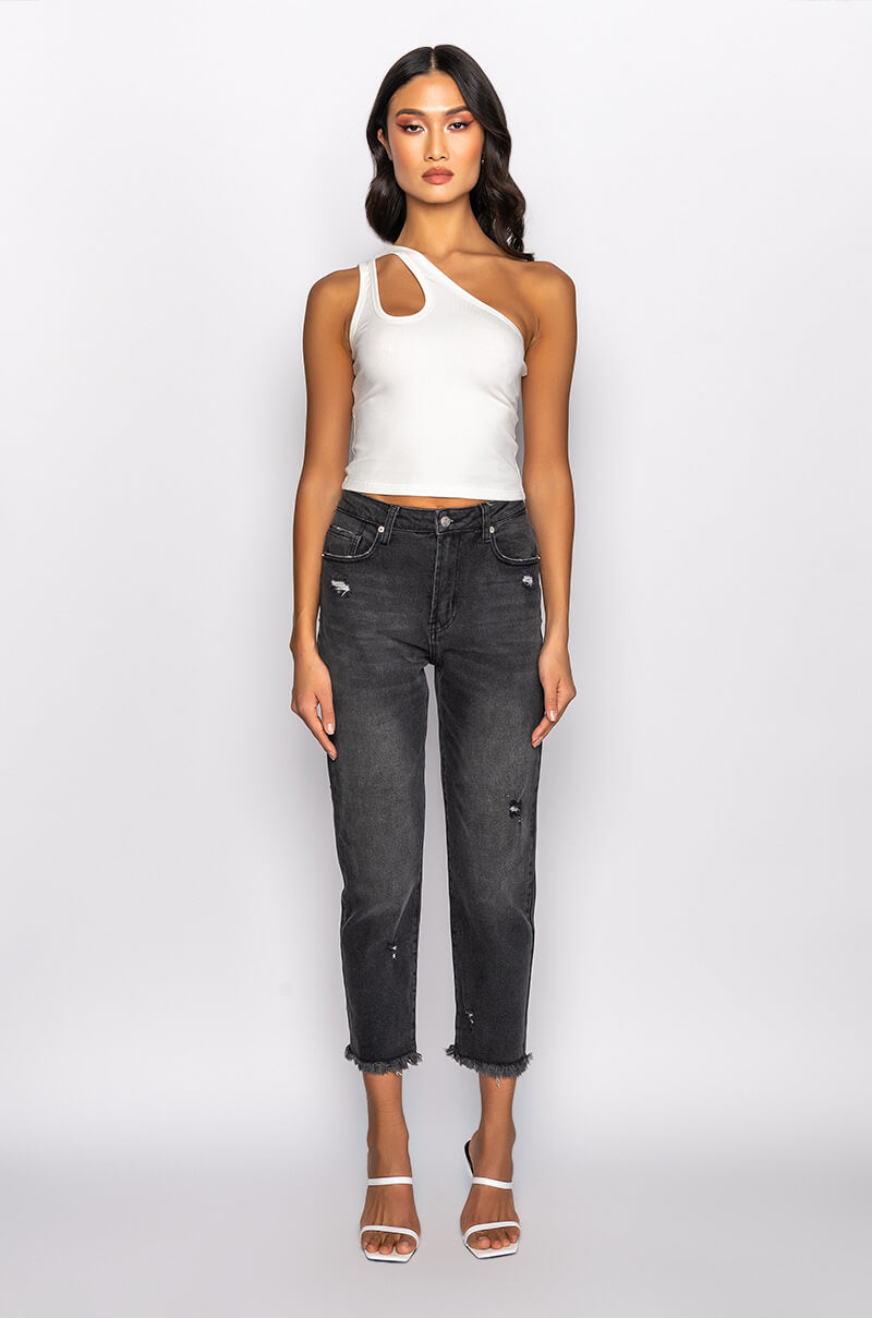 LEGEND HAS IT HIGH RISE DISTRESSED RELAXED FIT JEANS