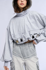 LENI CARGO POCKET MOCK NECK SWEATSHIRT