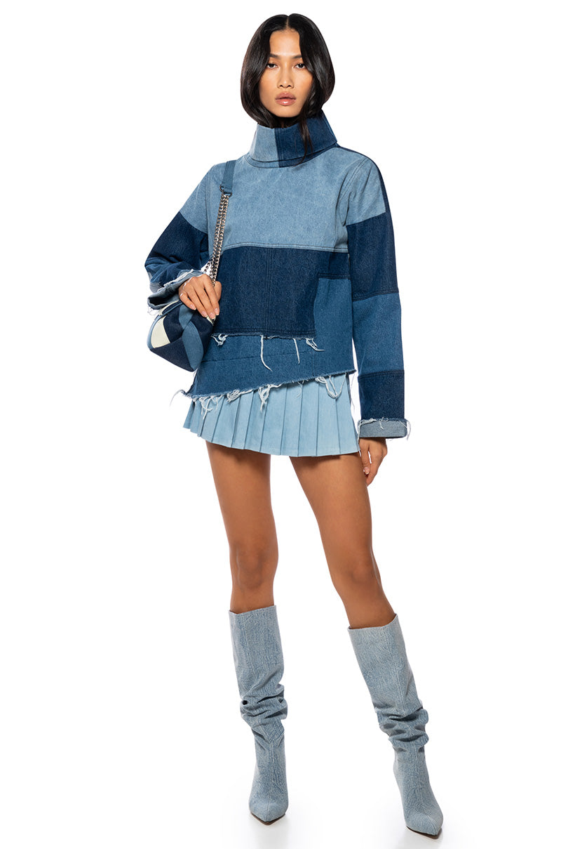 LIFT ME UP DENIM COLOR BLOCKED TOP