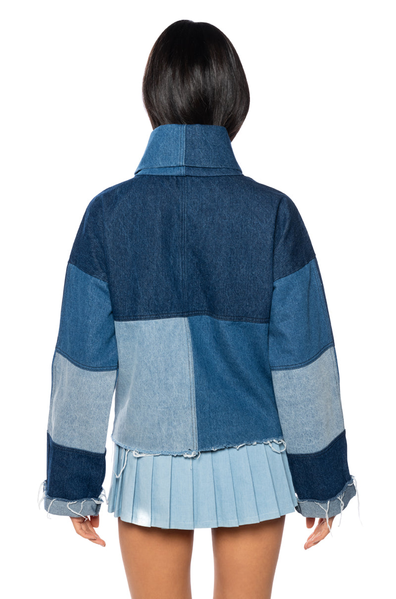 LIFT ME UP DENIM COLOR BLOCKED TOP