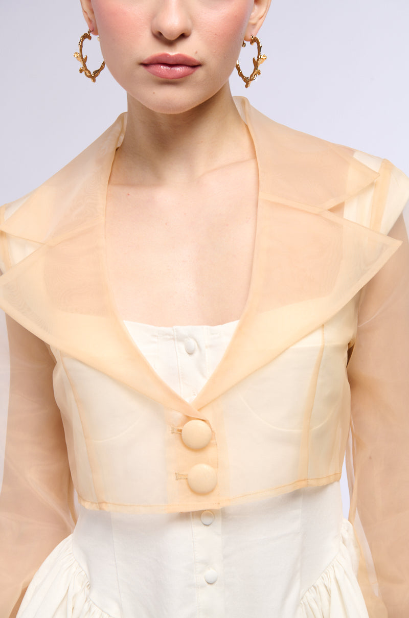 LIGHTWEIGHT MESH CROP BLAZER IN BEIGE