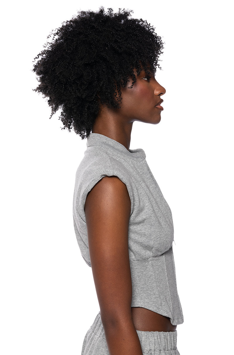 LONDYN SLEEVELESS ZIP UP CORSET SWEATSHIRT IN GREY
