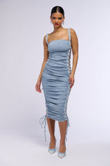 LOOK AT ME LACE UP DENIM MIDI DRESS