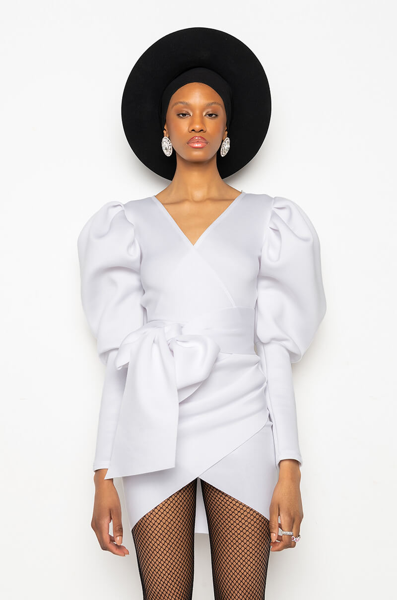 MADE FOR THE GLAM PUFF SLEEVE MINI DRESS