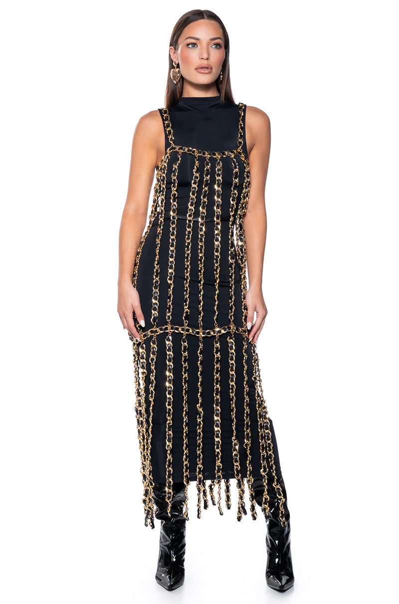 MARLOWE ALL OVER CHAIN MAXI DRESS