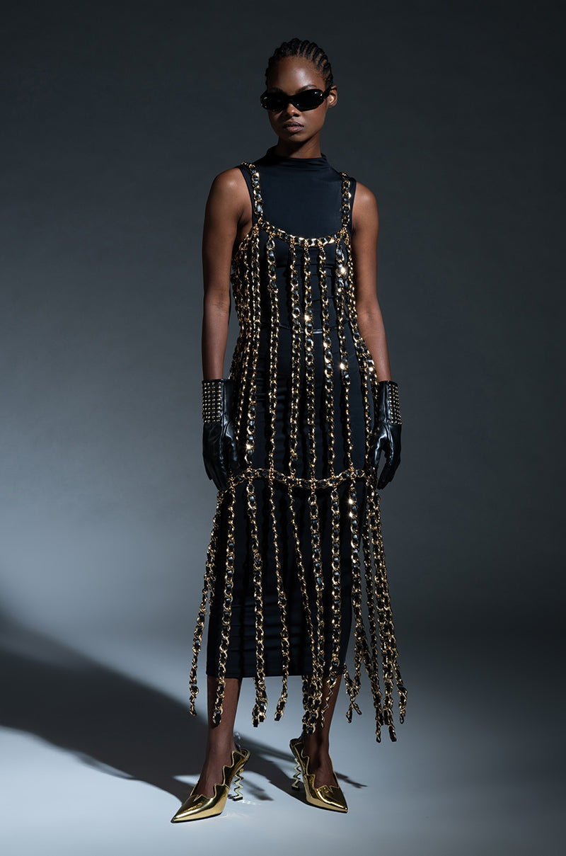 MARLOWE ALL OVER CHAIN MAXI DRESS