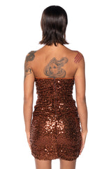 MAYA SEQUIN STRAPLESS MINI DRESS IN BROWN