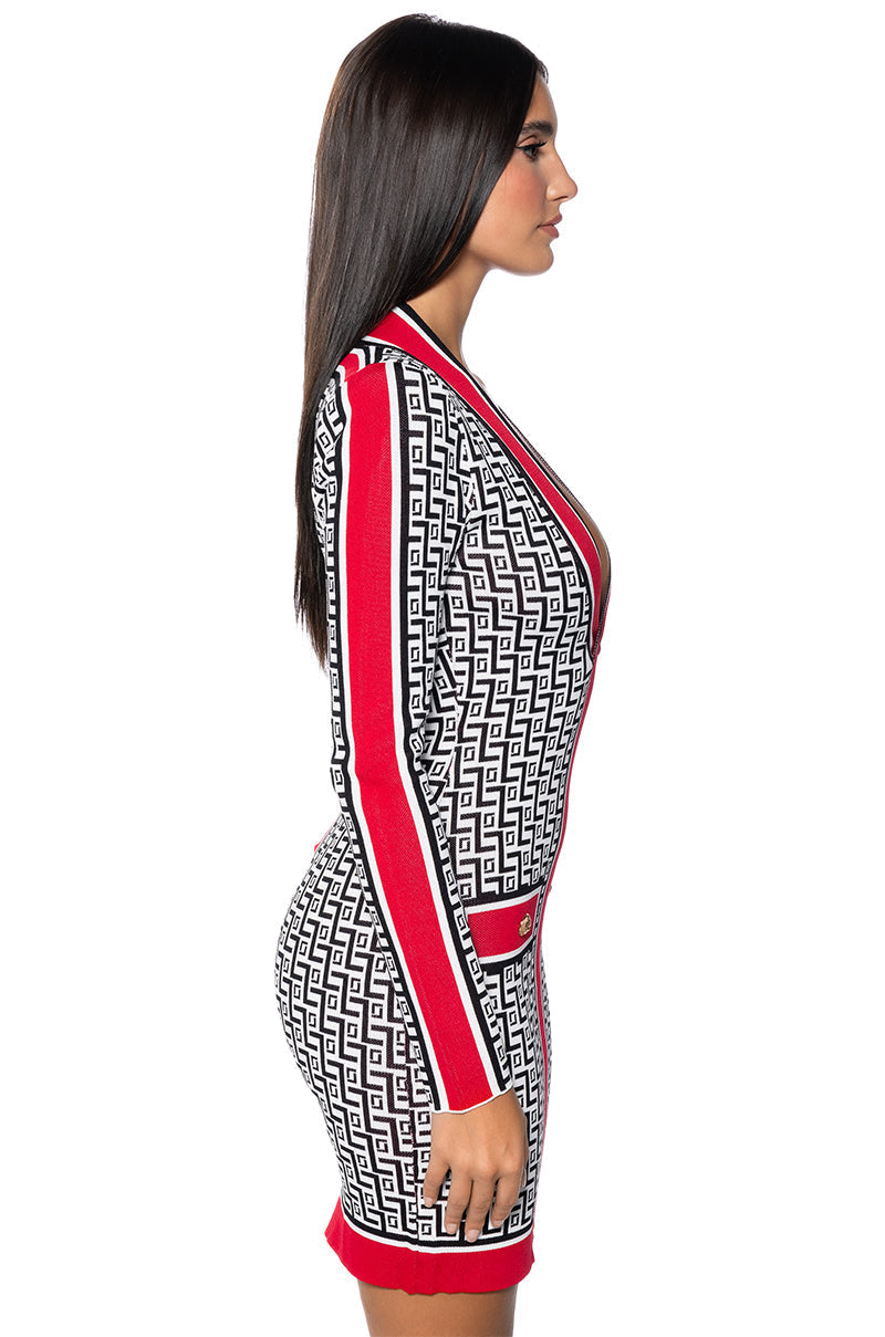 MAZEY PRINTED LONG SLEEVE MINI DRESS