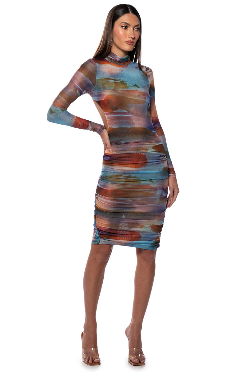 MEL PRINTED OPEN BACK MIDI DRESS