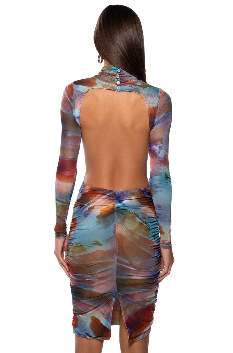 MEL PRINTED OPEN BACK MIDI DRESS