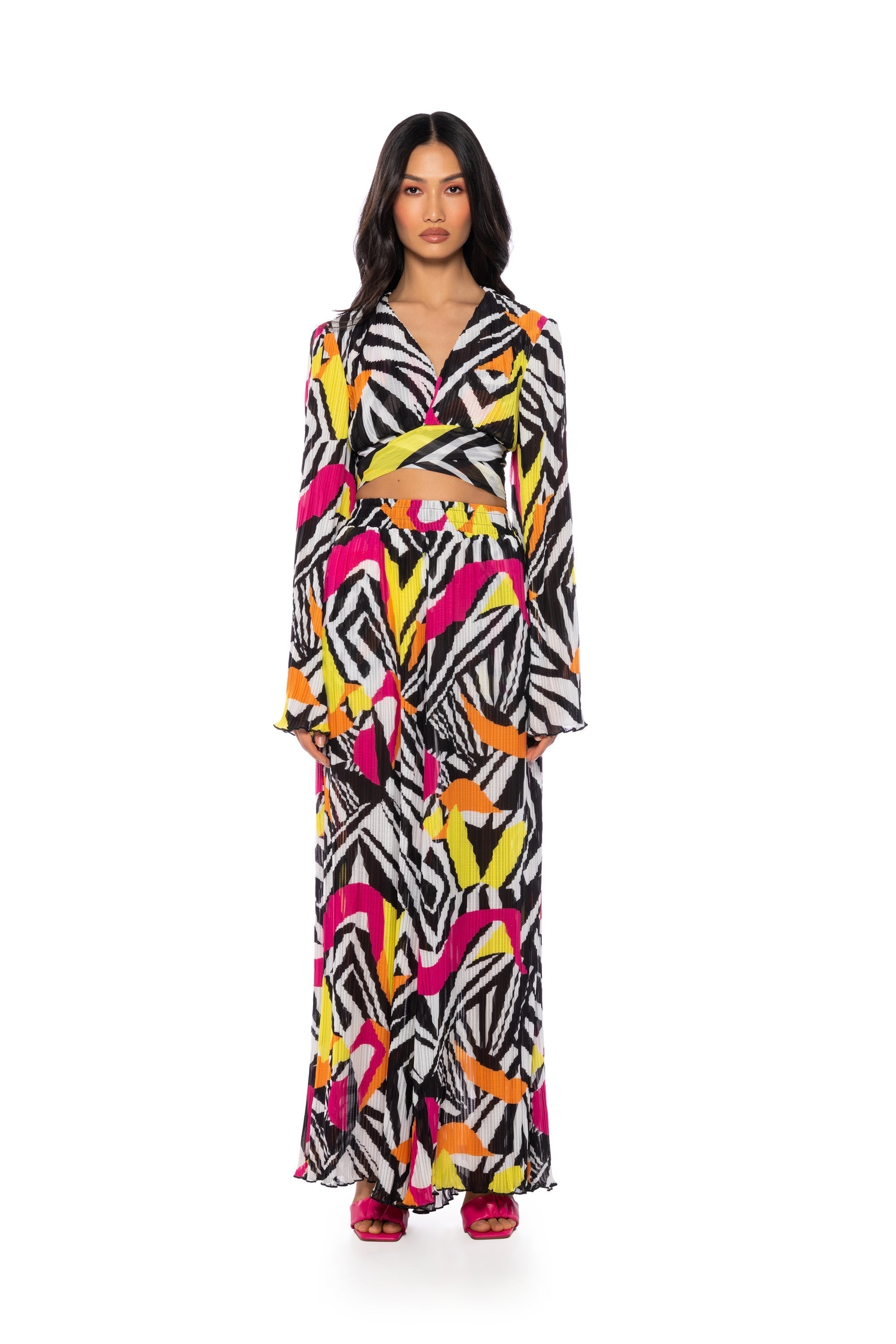 MONICA PLEATED CHIFFON TIE FRONT TOP