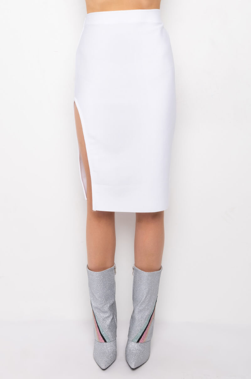 NO SLEEP HIGH SLIT BANDAGE MIDI SKIRT