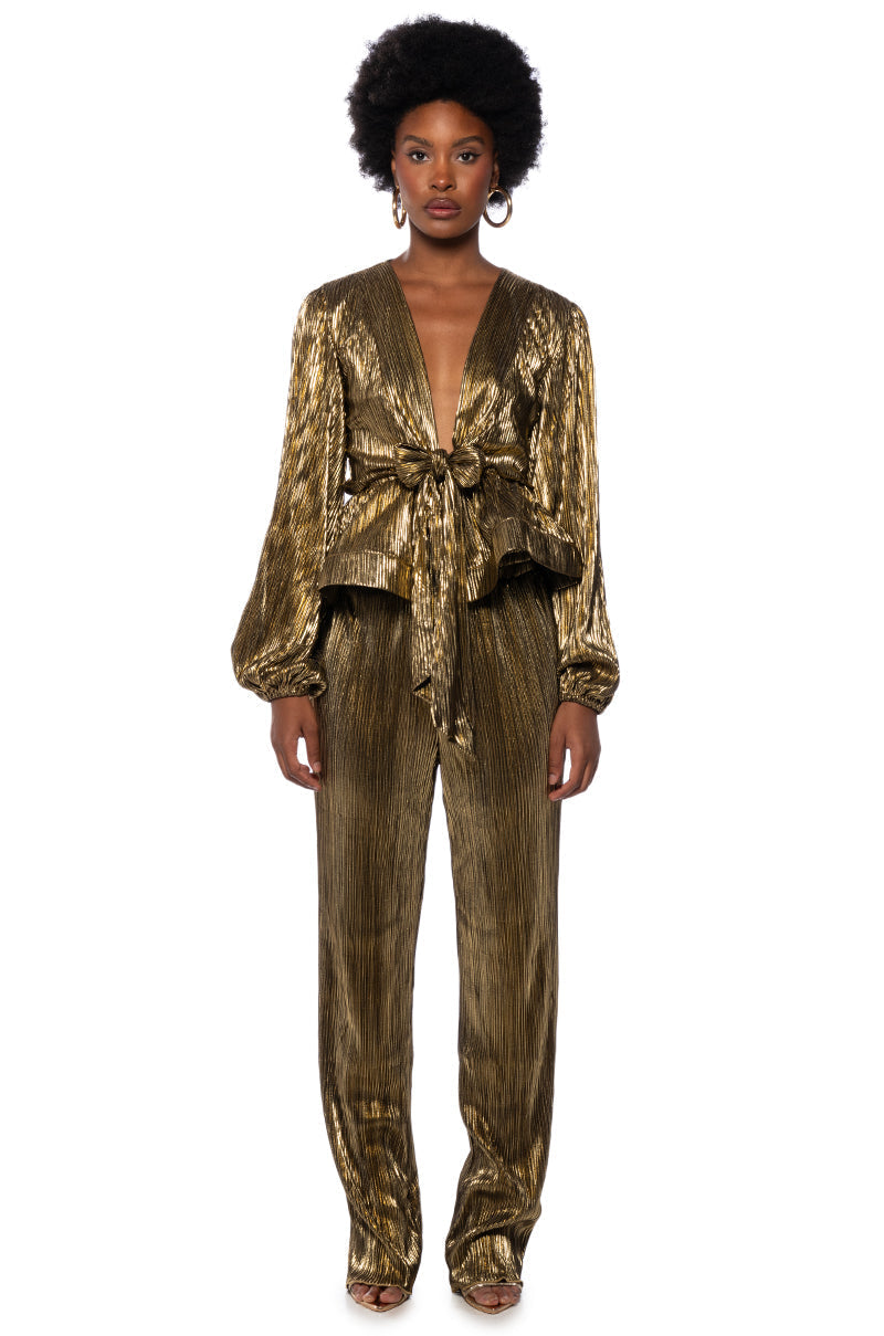 NOEL PLEATED METALLIC PALAZZO PANT