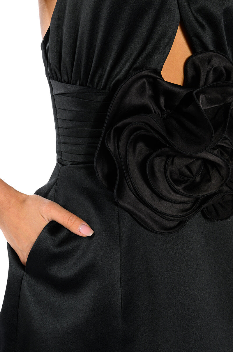 NOT YOUR BABE FLOWER DETAIL FIT AND FLARE MINI DRESS