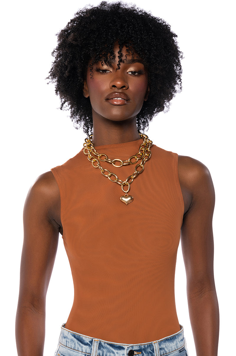 PAXTON SLEEVELESS MESH BODYSUIT IN LIGHT BROWN