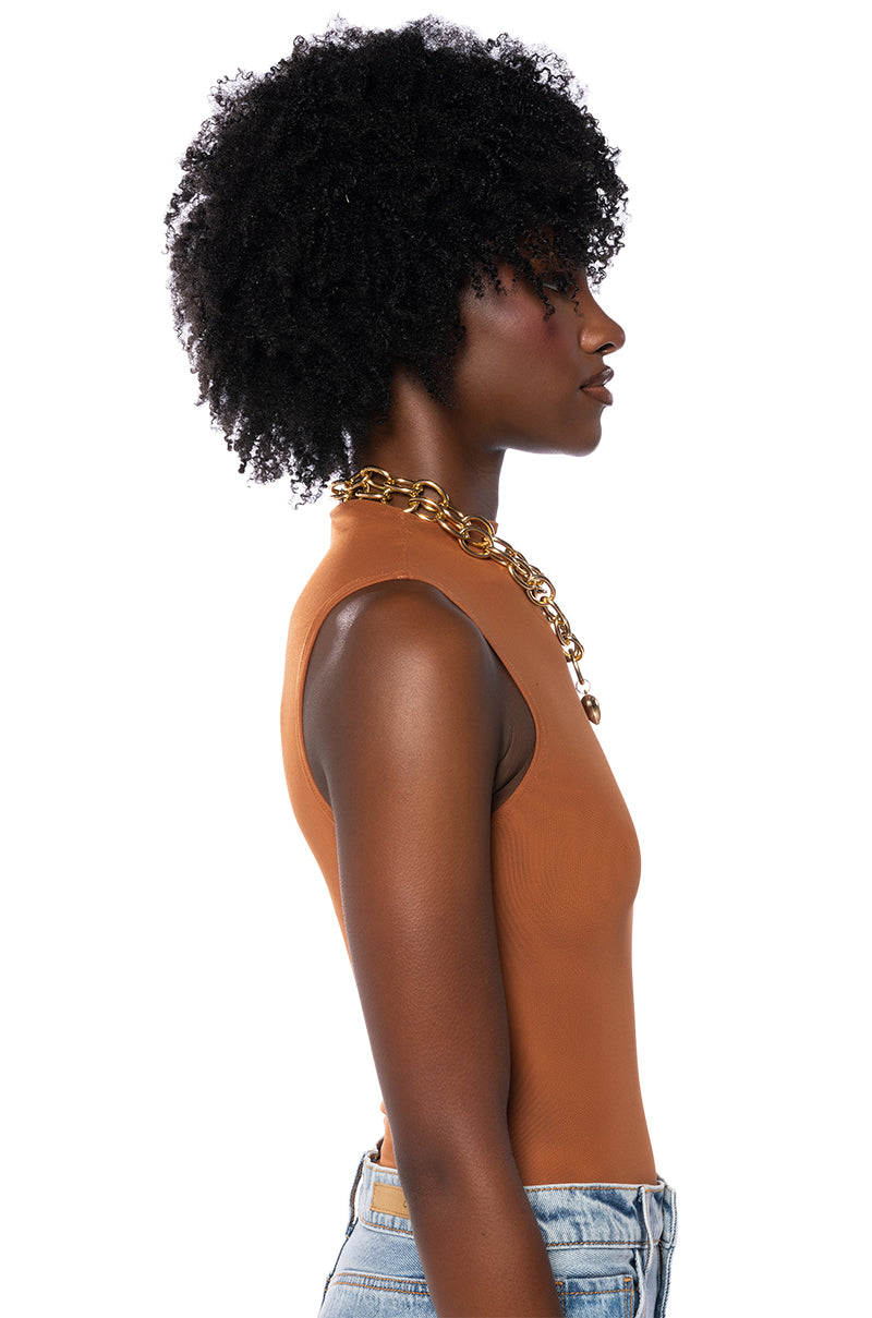 PAXTON SLEEVELESS MESH BODYSUIT IN LIGHT BROWN