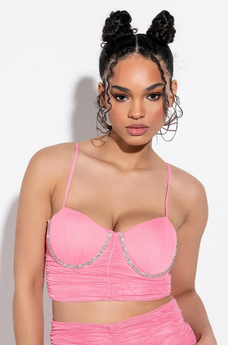 PERSEPHONE CROPPED MESH RHINESTONE TRIM TANK