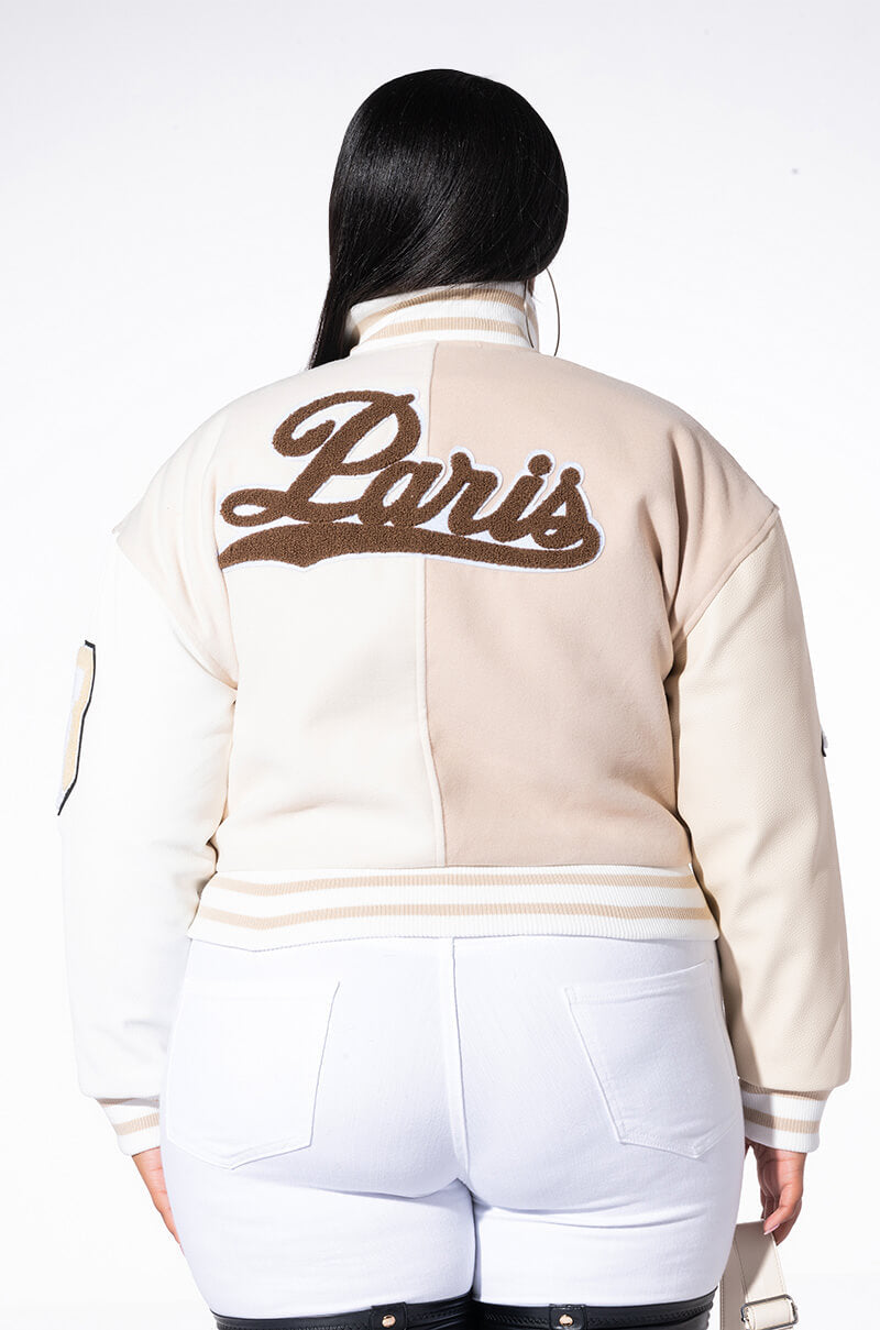 PLUS AZALEA WANG BEIGE RUELA VARSITY JACKET