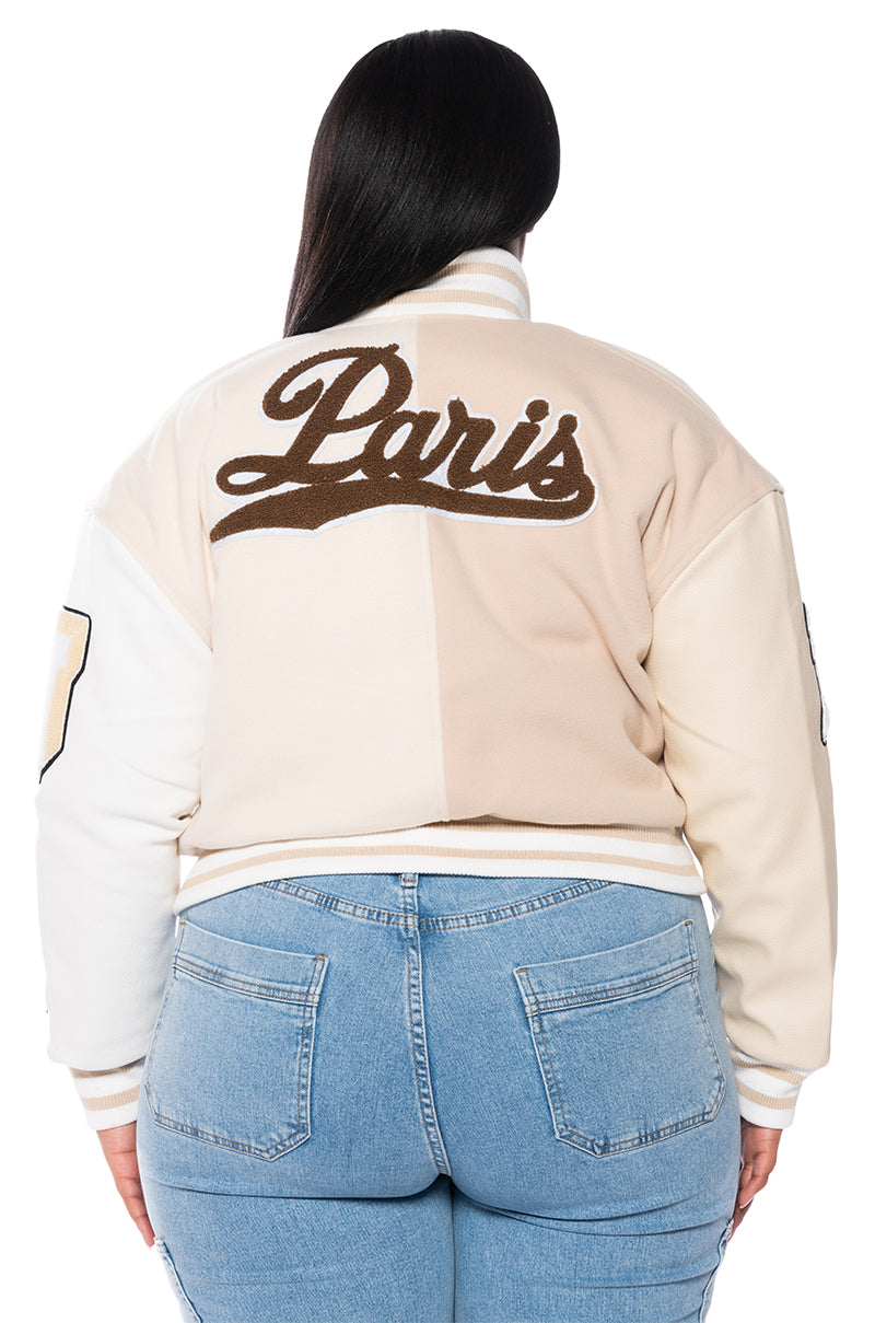 PLUS AZALEA WANG BEIGE RUELA VARSITY JACKET