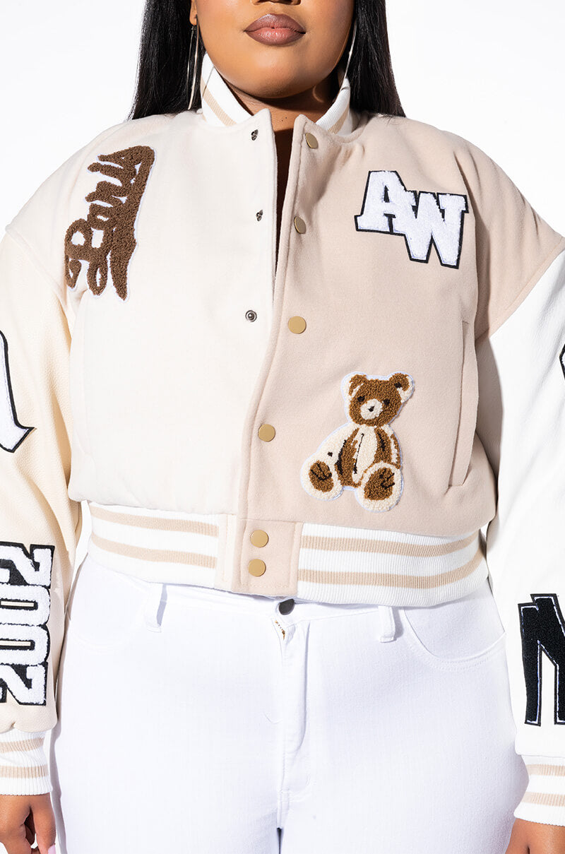 PLUS AZALEA WANG BEIGE RUELA VARSITY JACKET