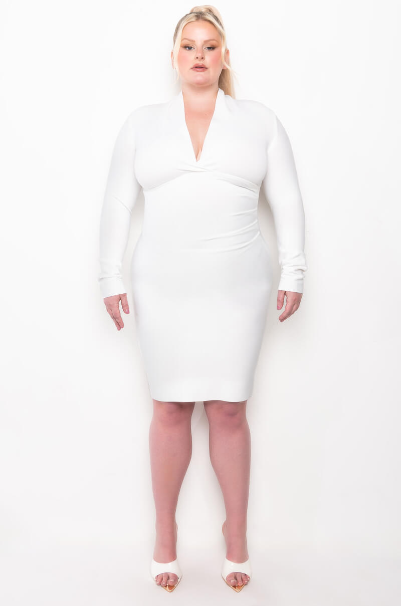 PLUS CELESTE LOW V BANDAGE MIDI DRESS