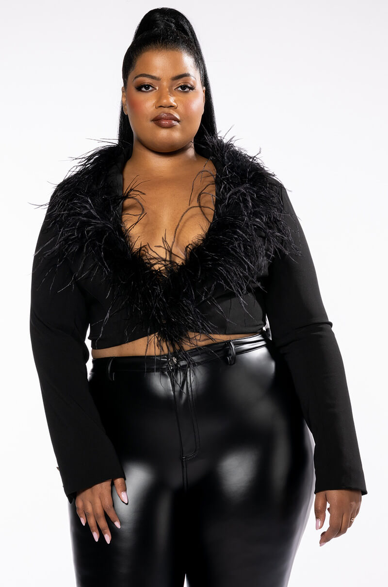 PLUS COME ON BABY FEATHER CROP BLAZER