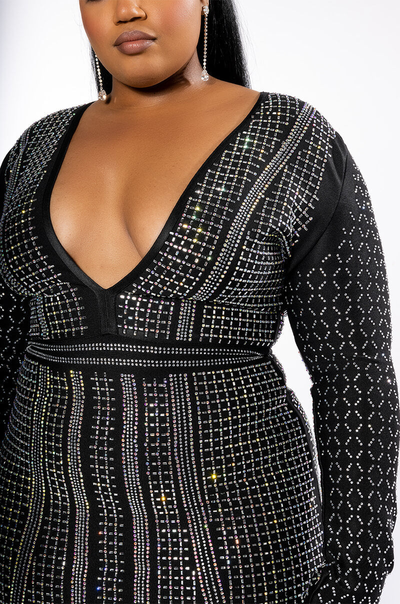 PLUS PART TIME LOVER FULL BEADED BANDAGE DRESS