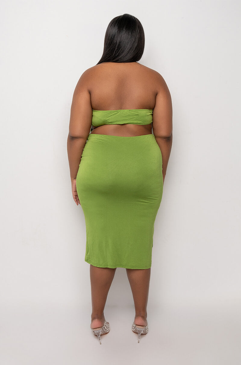 PLUS STOP STARING OPEN BACK MIDI DRESS