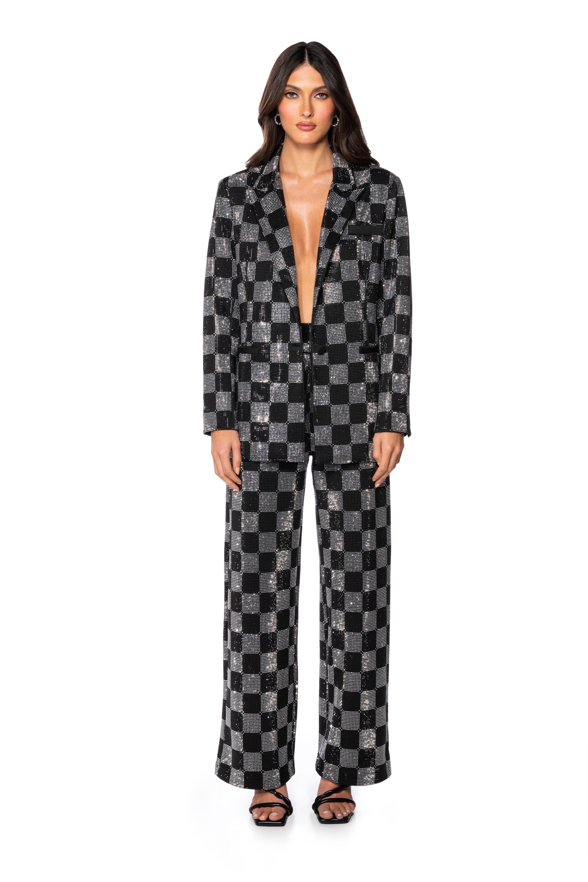 POP STAR CHECKERED RHINESTONE PANT